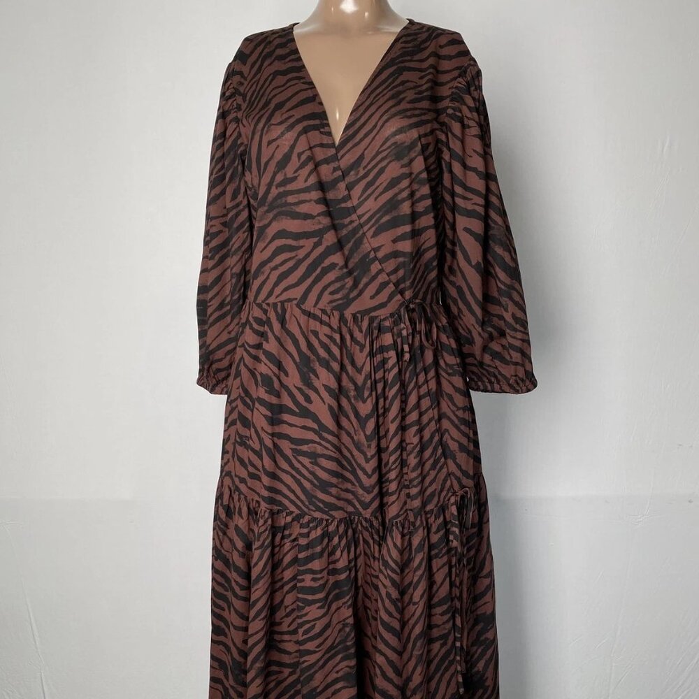 Banana Republic Women’s Wrap Maxi Dress – The White Lotus Zebra Print – Brown SP